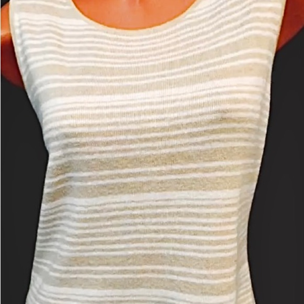 Chicos Design Taupe & White Stripe, Sleeveless, Round Neck, Sweater. 2, L, 12/14